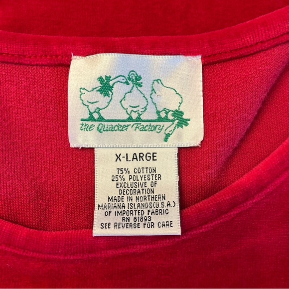 The Quacker Factory Womens Vintage Red Velour Top Holiday Festive Rhinestones XL - Picture 8 of 13